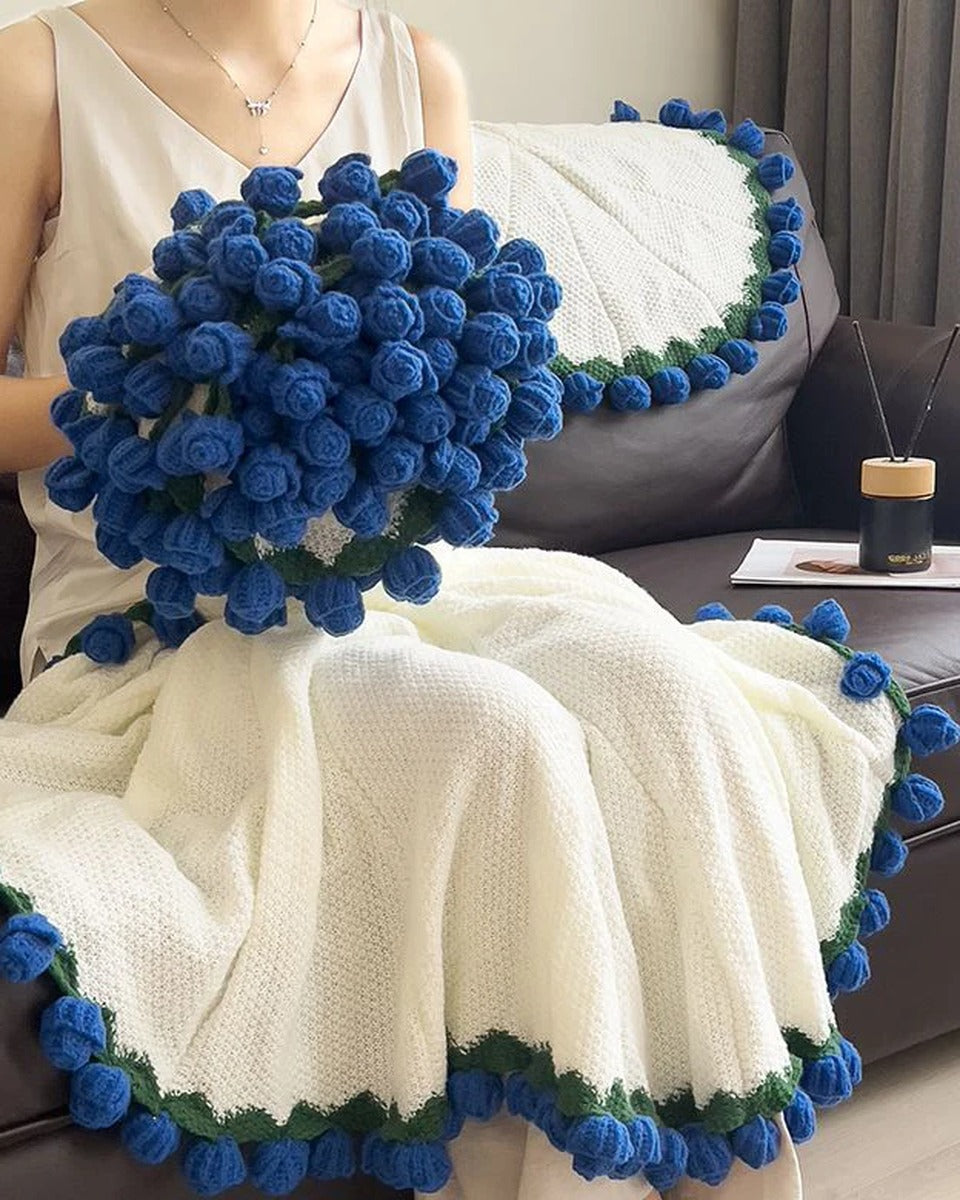 Blue rose bouquet blanket